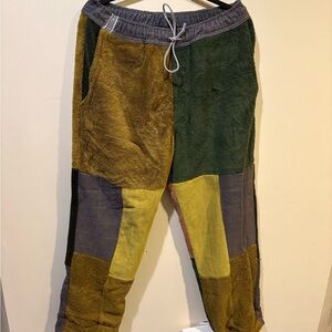 Suay Sew Shop Colorblock Patchwork Pants Made From Upcycled Towels- Green/Brown